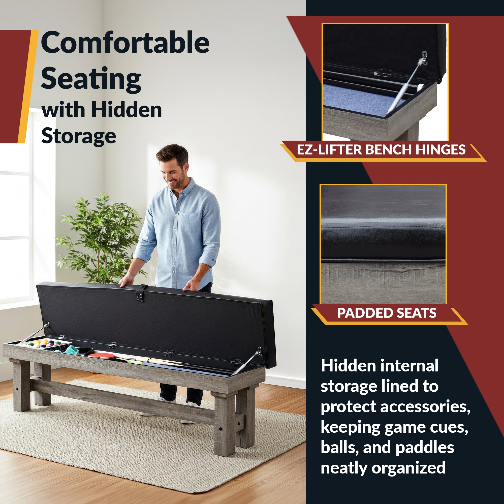 Logan 7-ft Pool Table Combo Set with Benches - Rustic Gray with Blue Felt - image 7