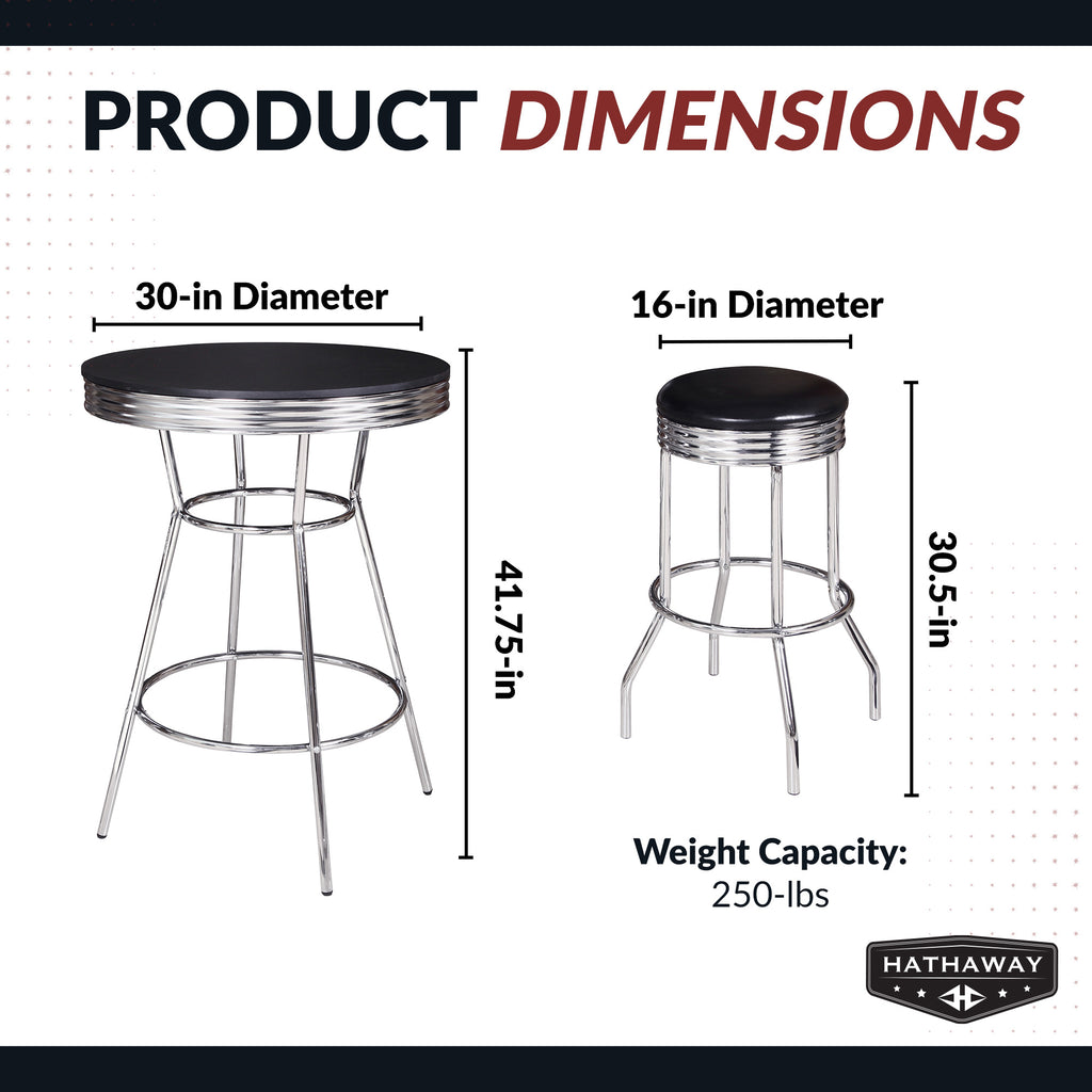 Remington 30-in Chrome Pub Table with Stools - 3 Piece Set - Black - image 2