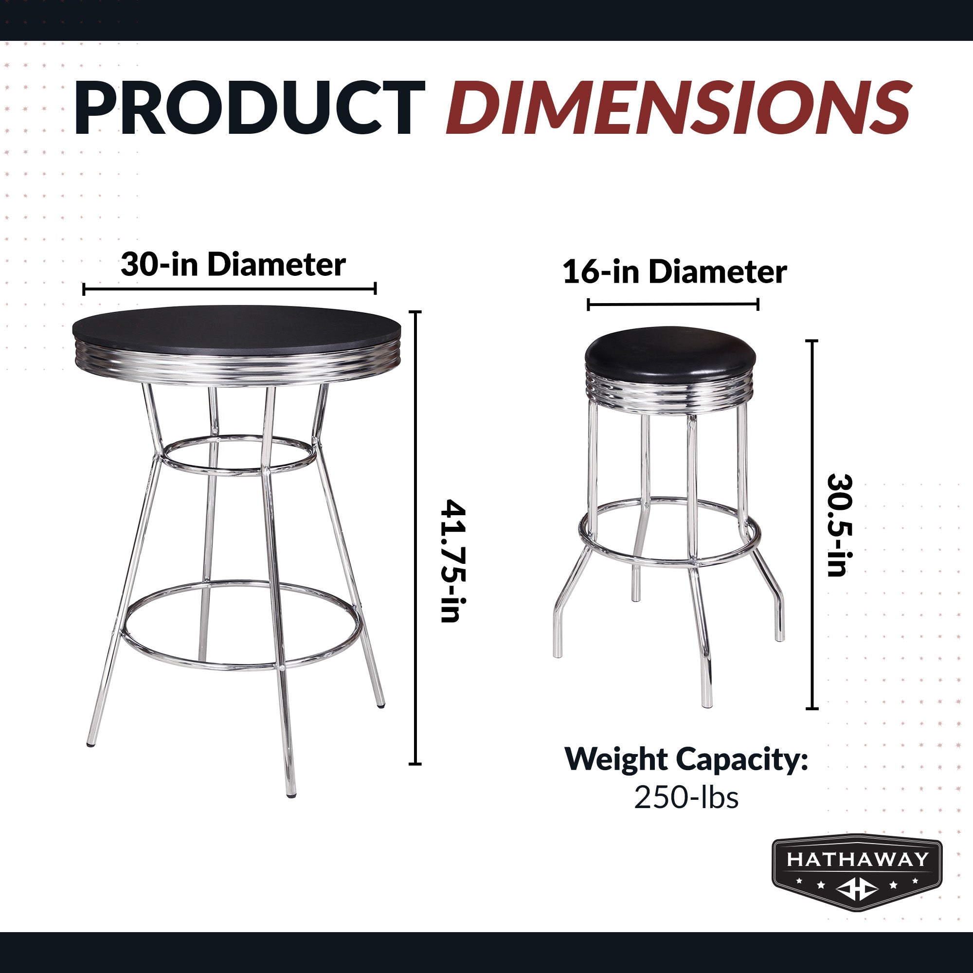 Remington 30-in Chrome Pub Table with Stools - 3 Piece Set - Black - image 2