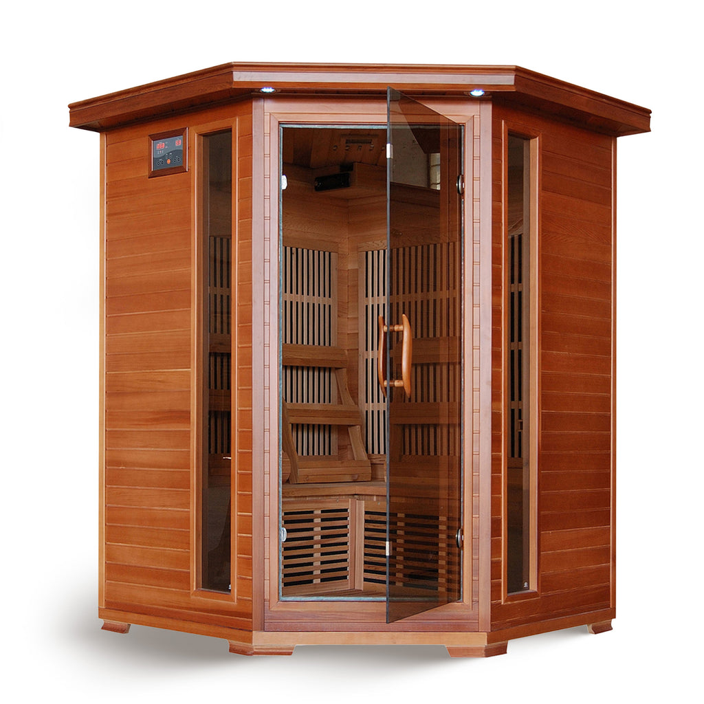 Hudson Bay 3-Person Cedar Corner Infrared Sauna with 7 Carbon Heaters
