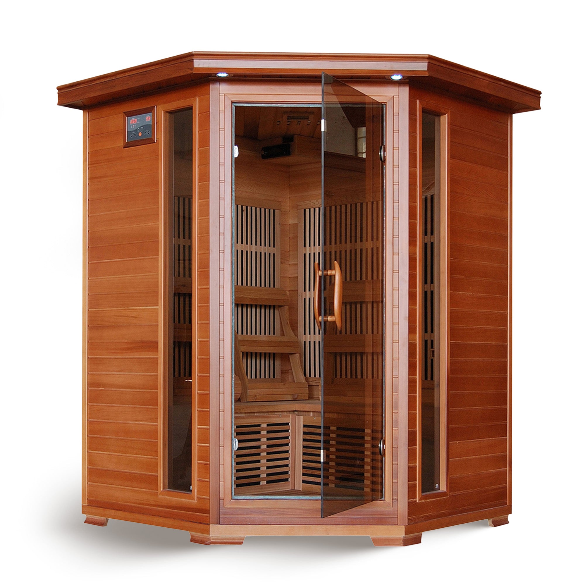 Hudson Bay 3-Person Cedar Corner Infrared Sauna with 7 Carbon Heaters