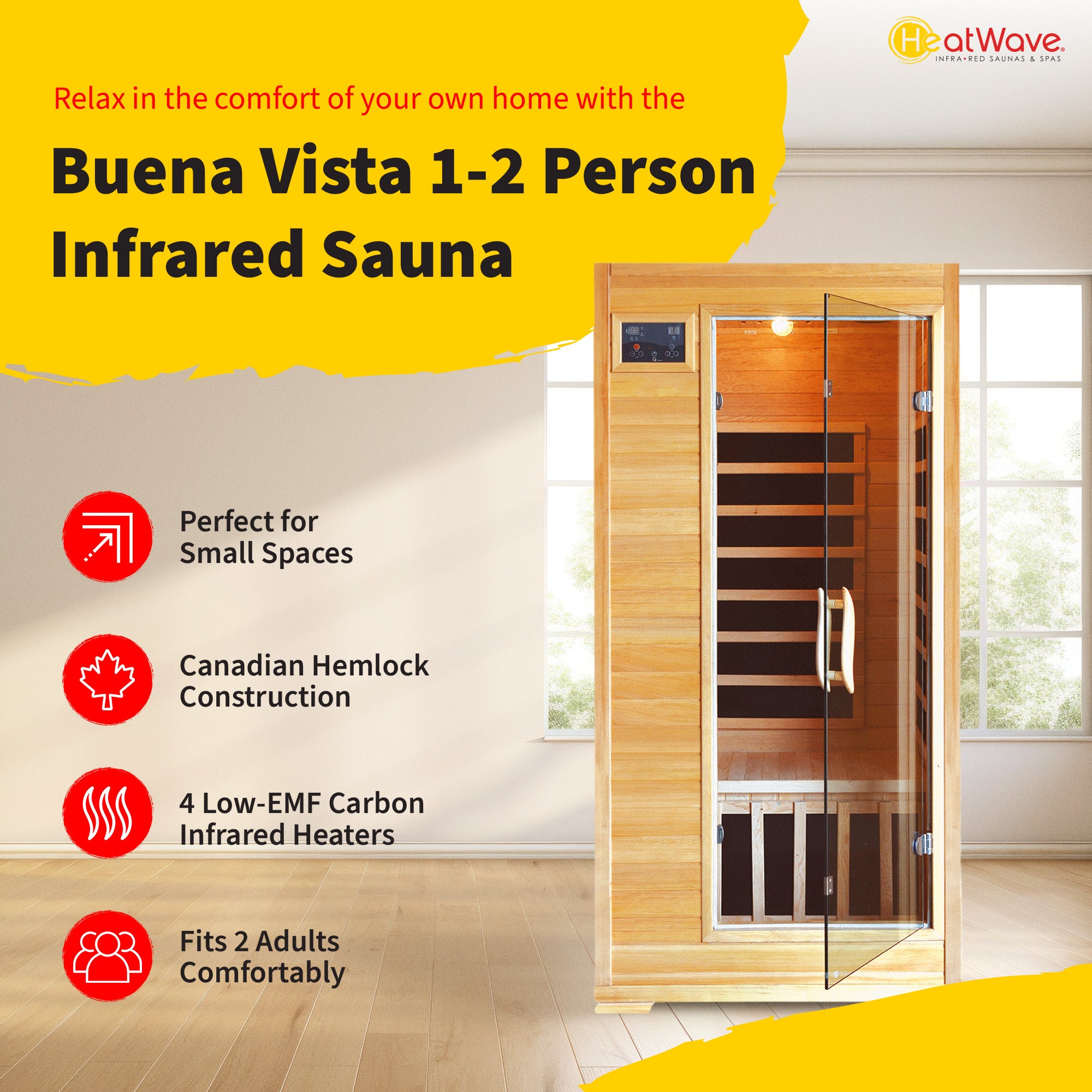 Buena Vista 1-2 Person Hemlock Infrared Sauna with 4 Carbon Heaters - image 2