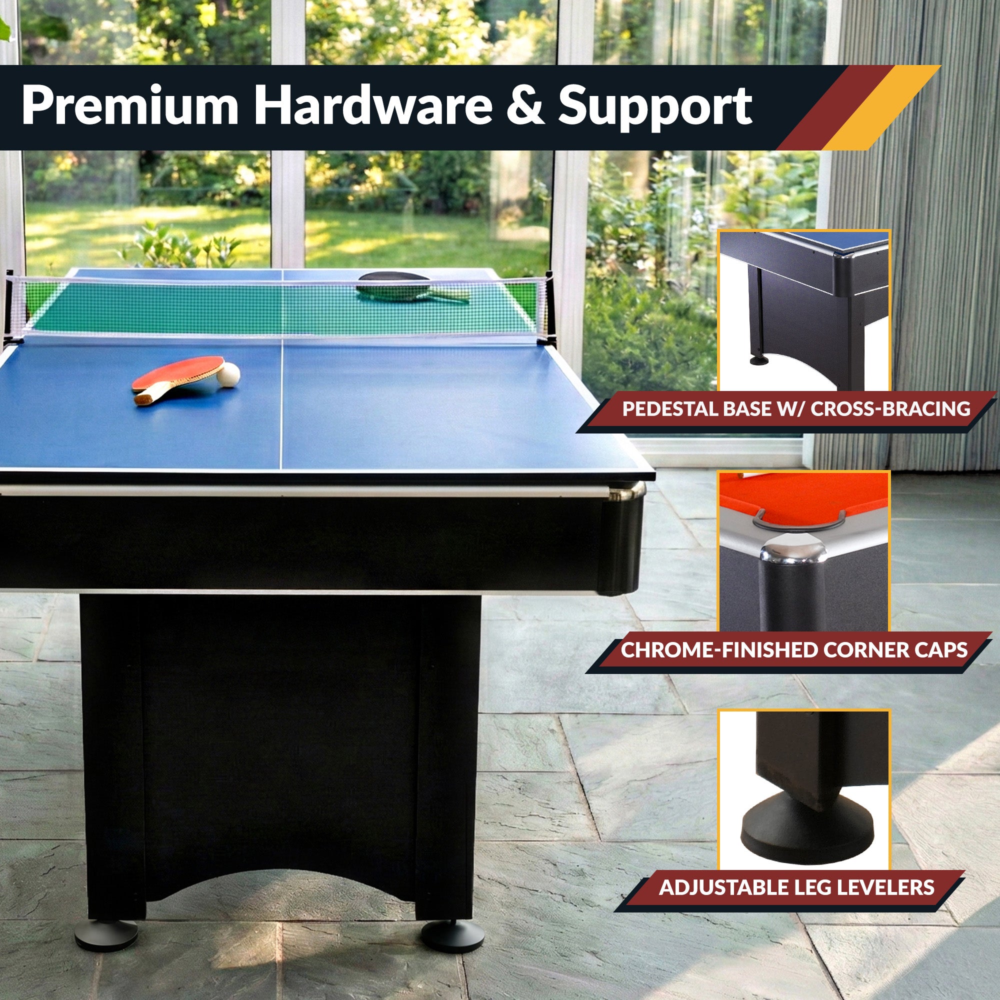 Maverick 7-ft Pool Table with Table Tennis Top - Black with Red Felt - image 6
