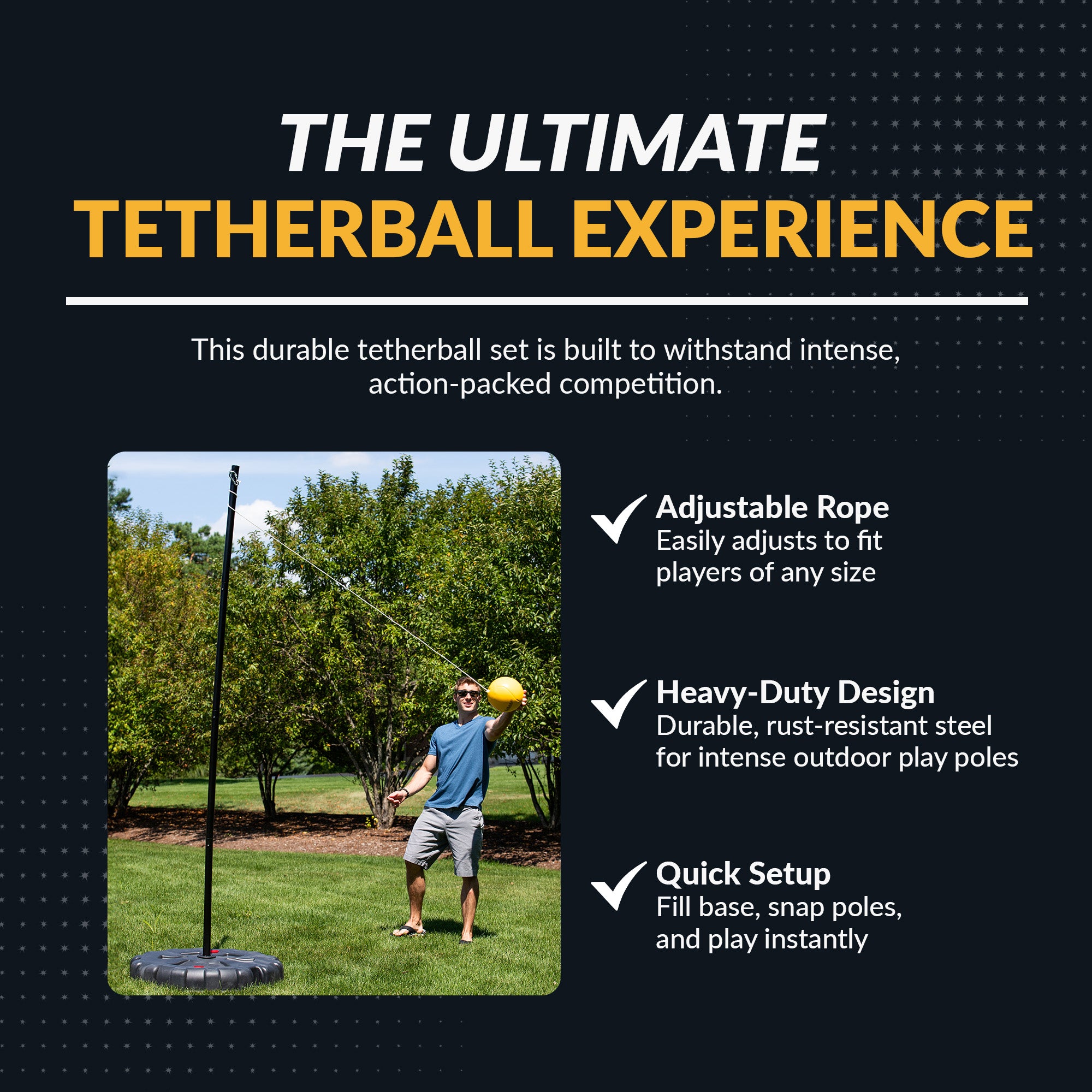 Tetherball Set with Fillable Base – Black/Yellow - image 3