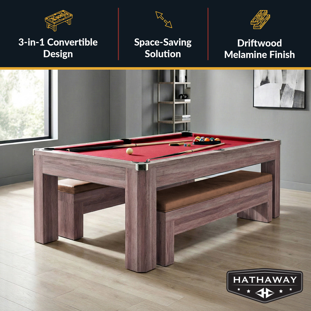 Newport 7-ft Pool Table Combo Set with Benches - Light Oak with Red Felt - image 2