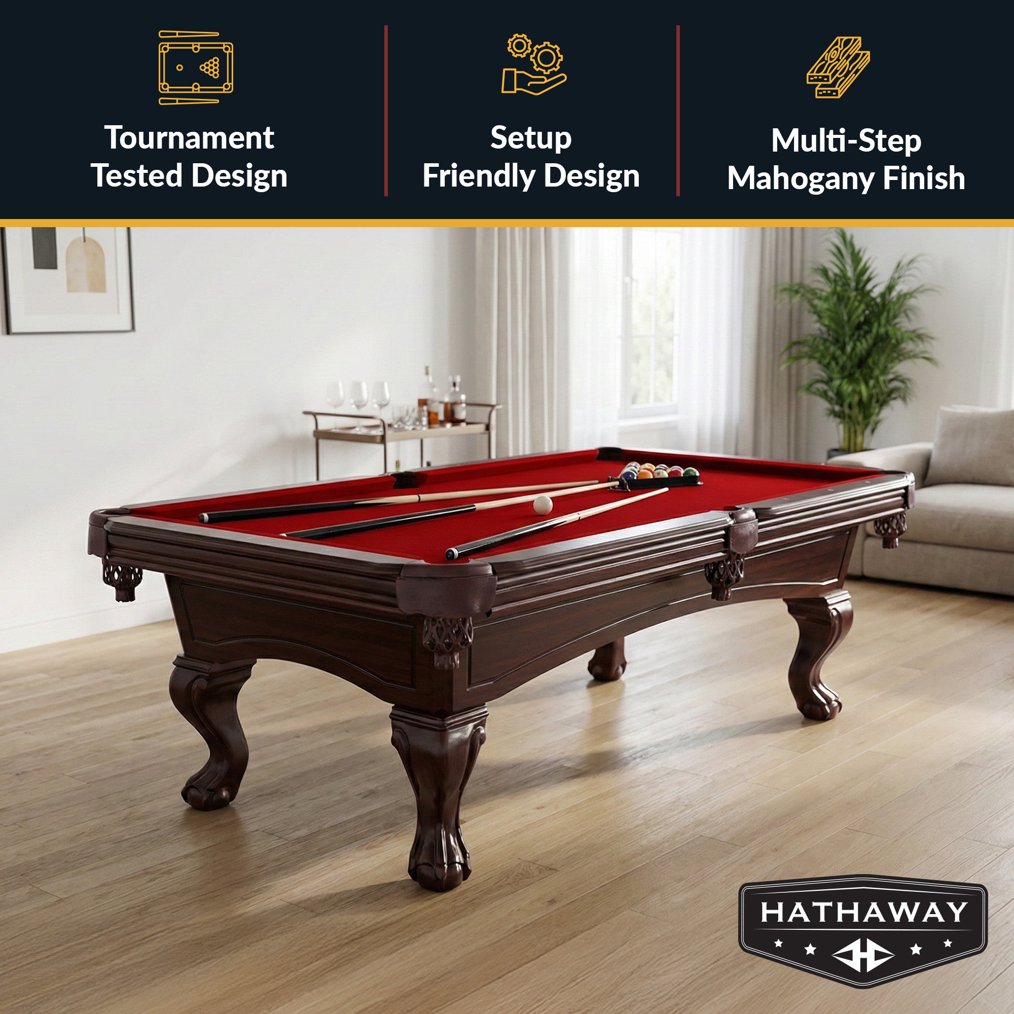 Augusta 8-ft Pool Table - Mahogany Finish with Red Felt - image 2