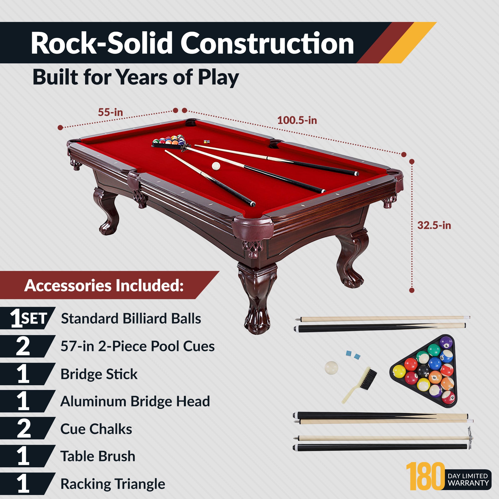 Augusta 8-ft Pool Table - Mahogany Finish with Red Felt - image 3
