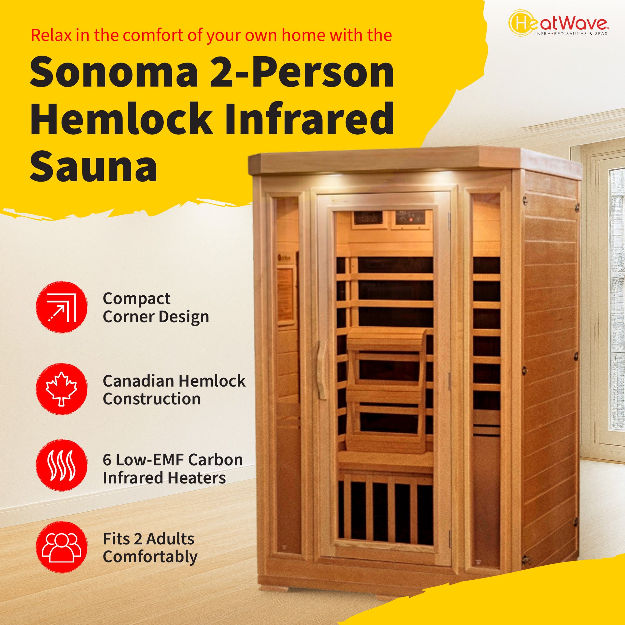 Sonoma 2-Person Hemlock Infrared Sauna with 6 Carbon Heaters - image 2