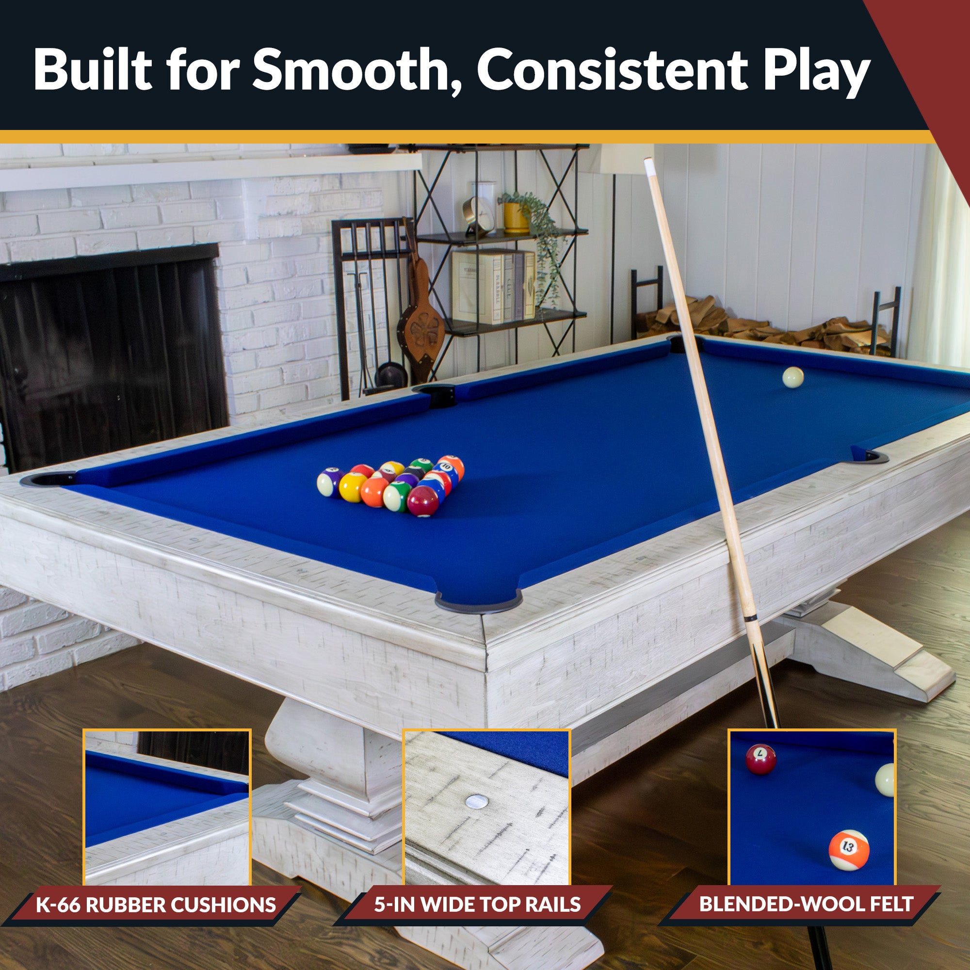 Montecito 8-ft Pool Table- Driftwood Finish with Blue Felt - image 4