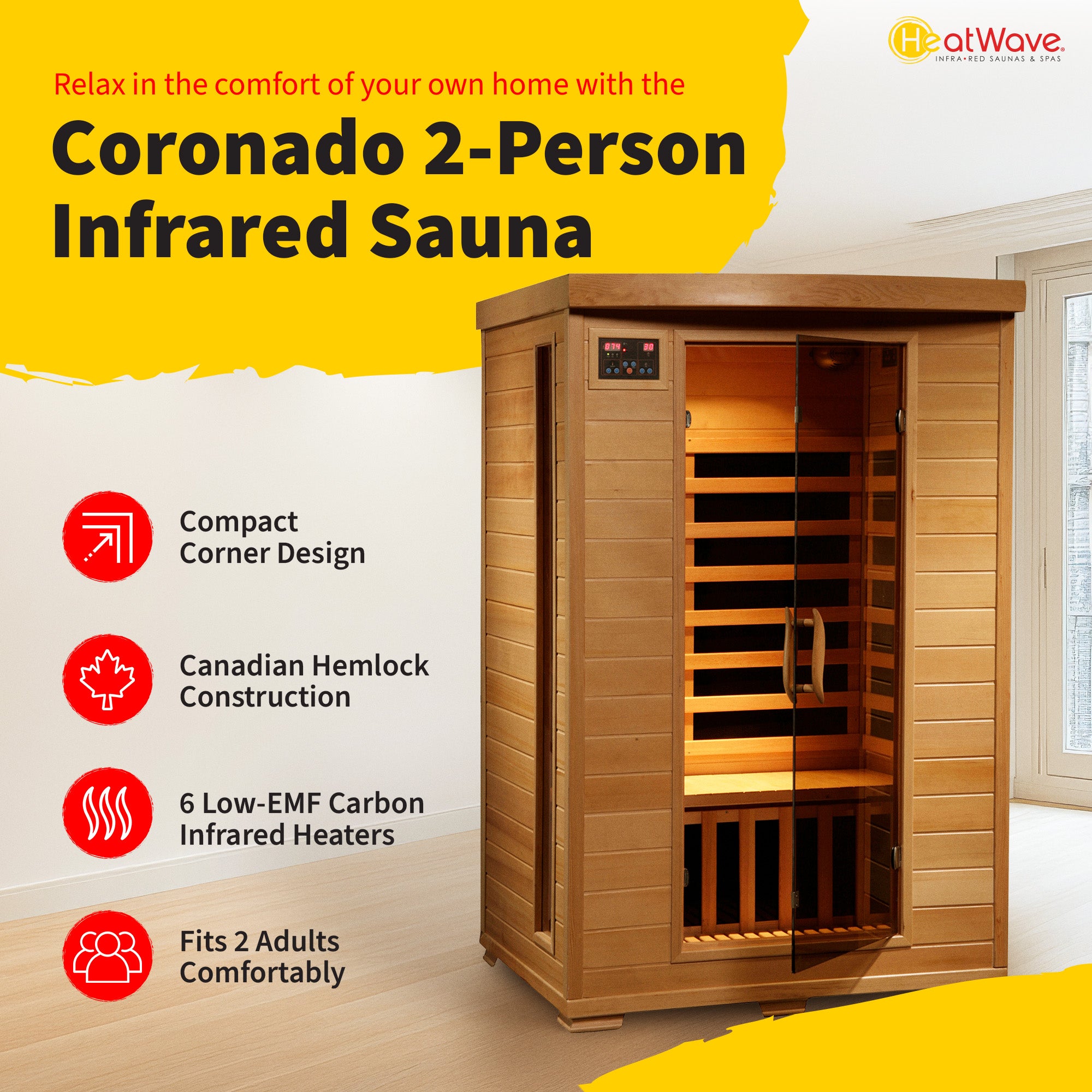 Coronado 2-Person Hemlock Deluxe Infrared Sauna with 6 Carbon Heaters - image 2