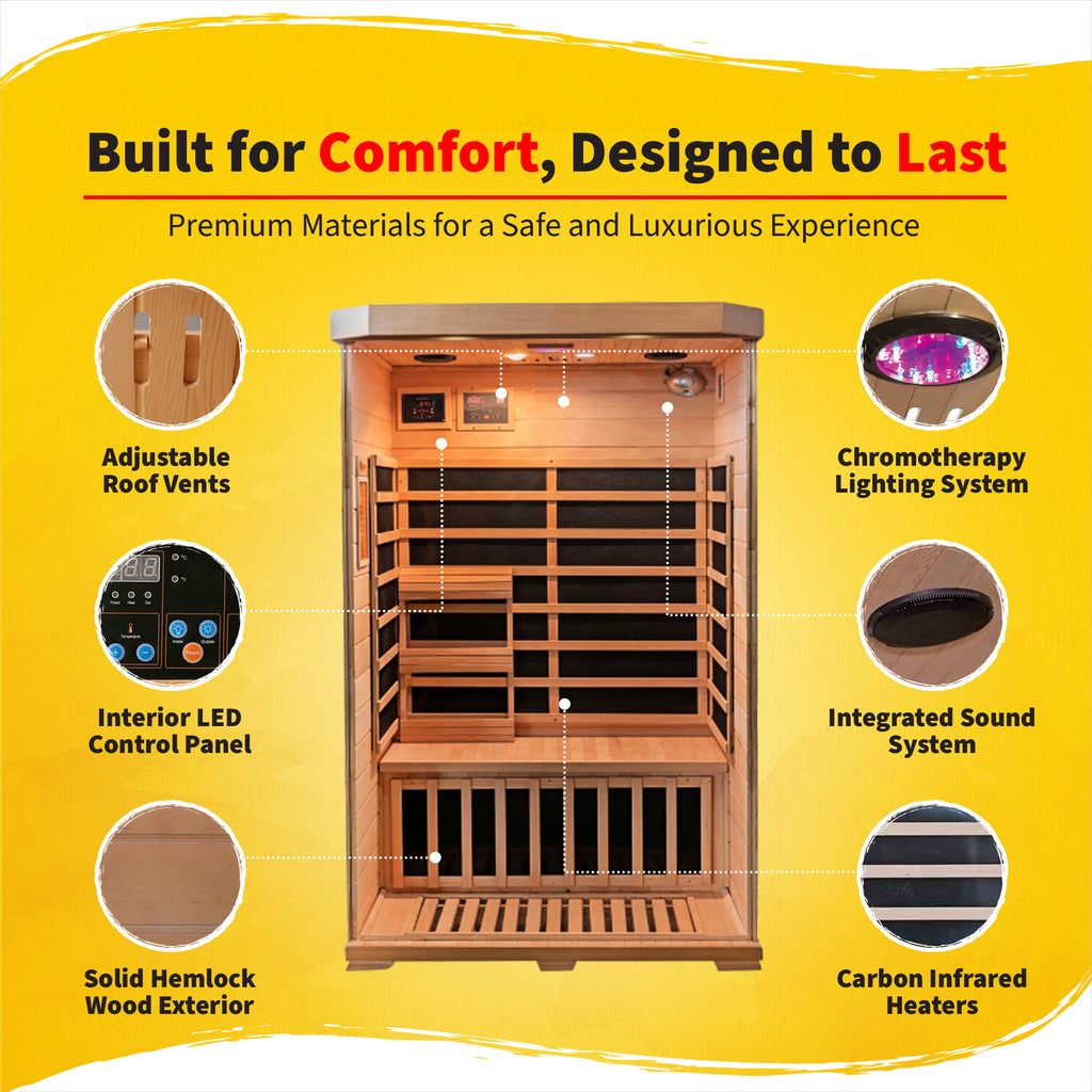 Sonoma 2-Person Hemlock Infrared Sauna with 6 Carbon Heaters - image 3