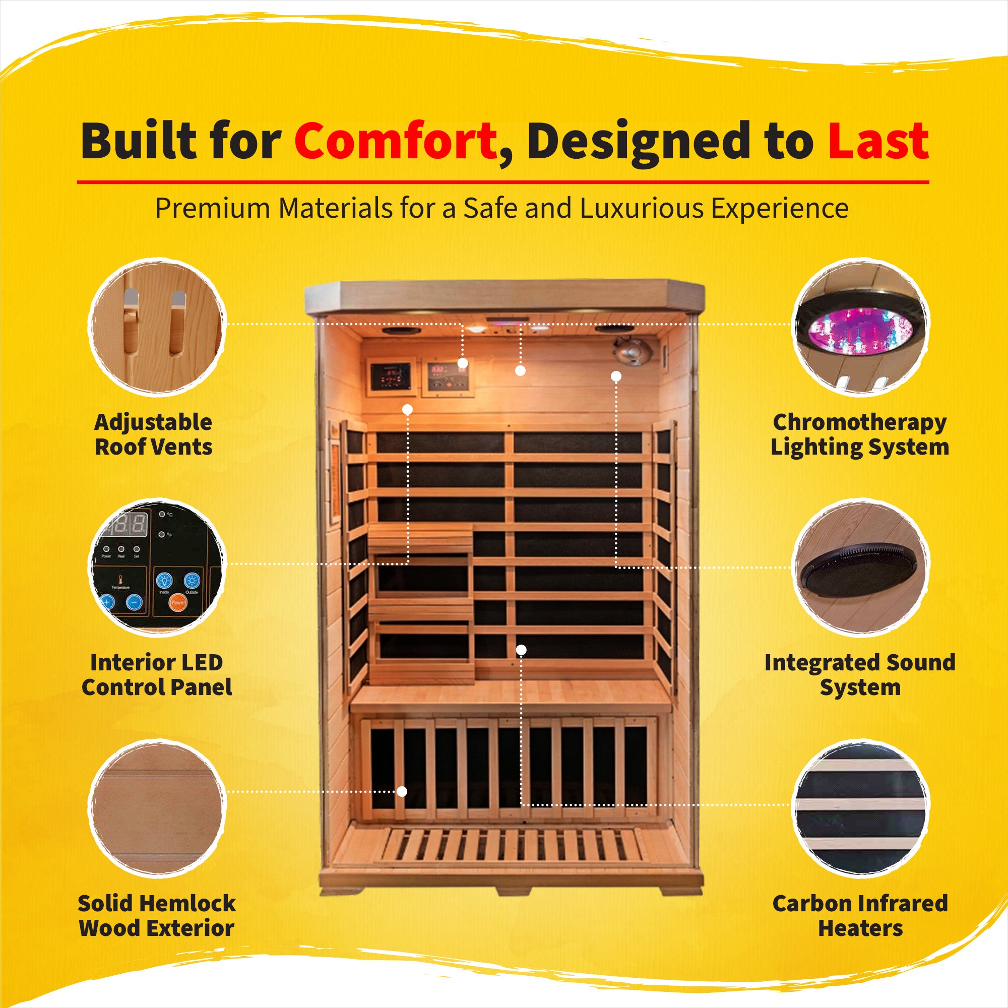 Sonoma 2-Person Hemlock Infrared Sauna with 6 Carbon Heaters - image 3
