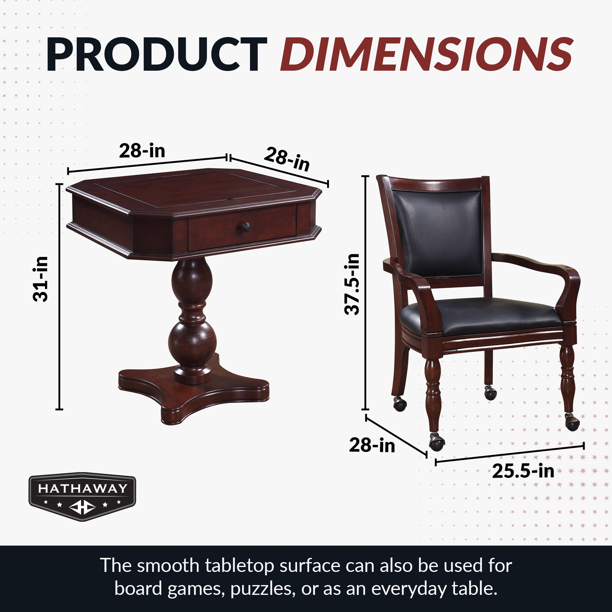 Fortress 28-in Chess 3-in-1 Pedestal Game Table Set with Chairs - image 2