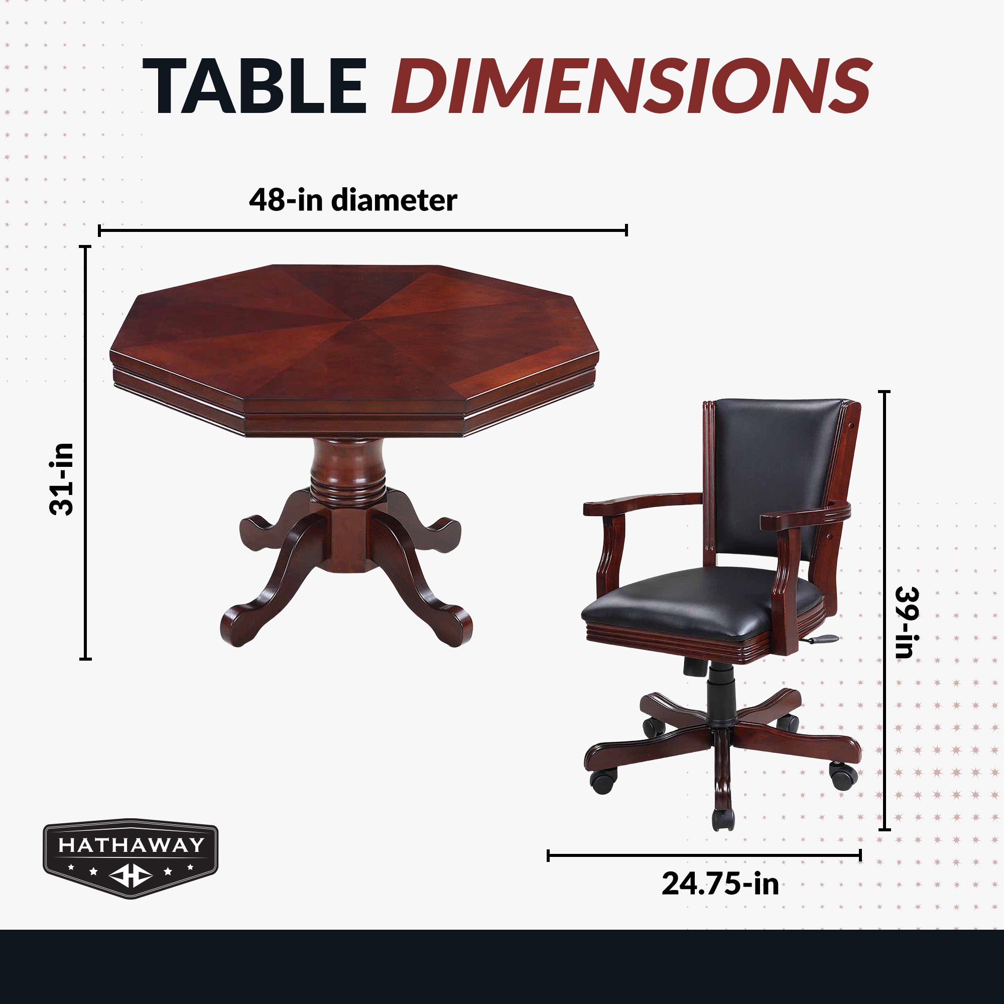 Kingston 48-in Poker Table Combo Set with 4 Arm Chairs - Walnut Finish - image 2