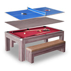 Newport 7-ft Pool Table Combo Set with Benches - Light Oak with Red Felt