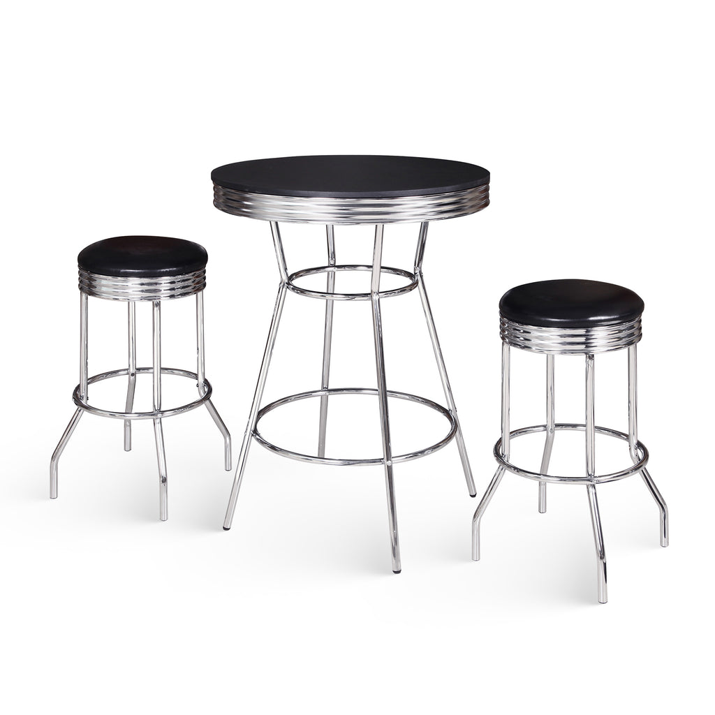 Remington 30-in Chrome Pub Table with Stools - 3 Piece Set - Black