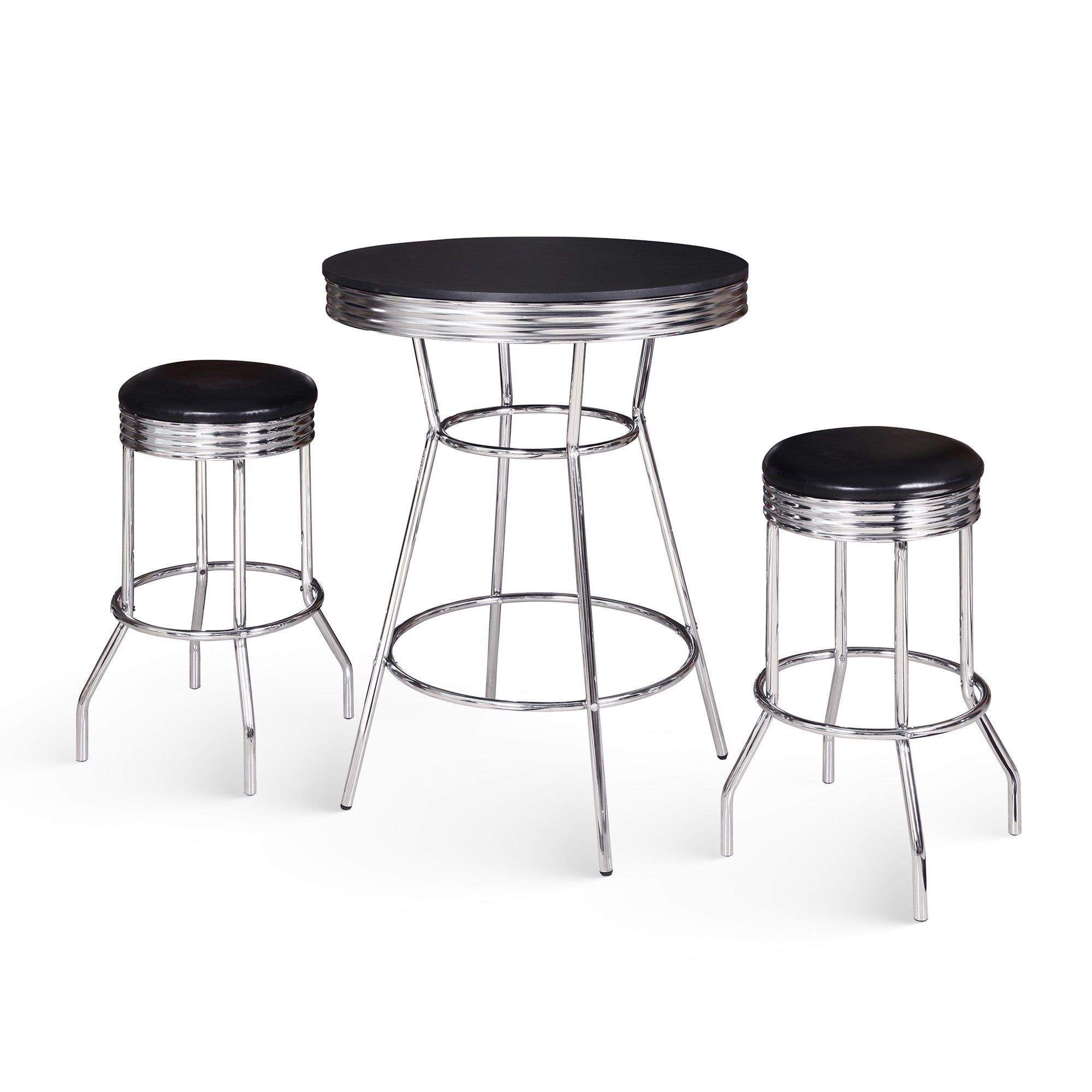 Remington 30-in Chrome Pub Table with Stools - 3 Piece Set - Black
