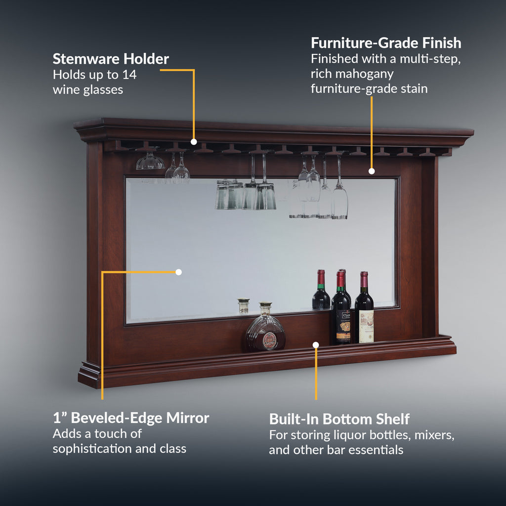 Seville 62-in Hardwood Back Bar Mirror - Mahogany Finish - image 3