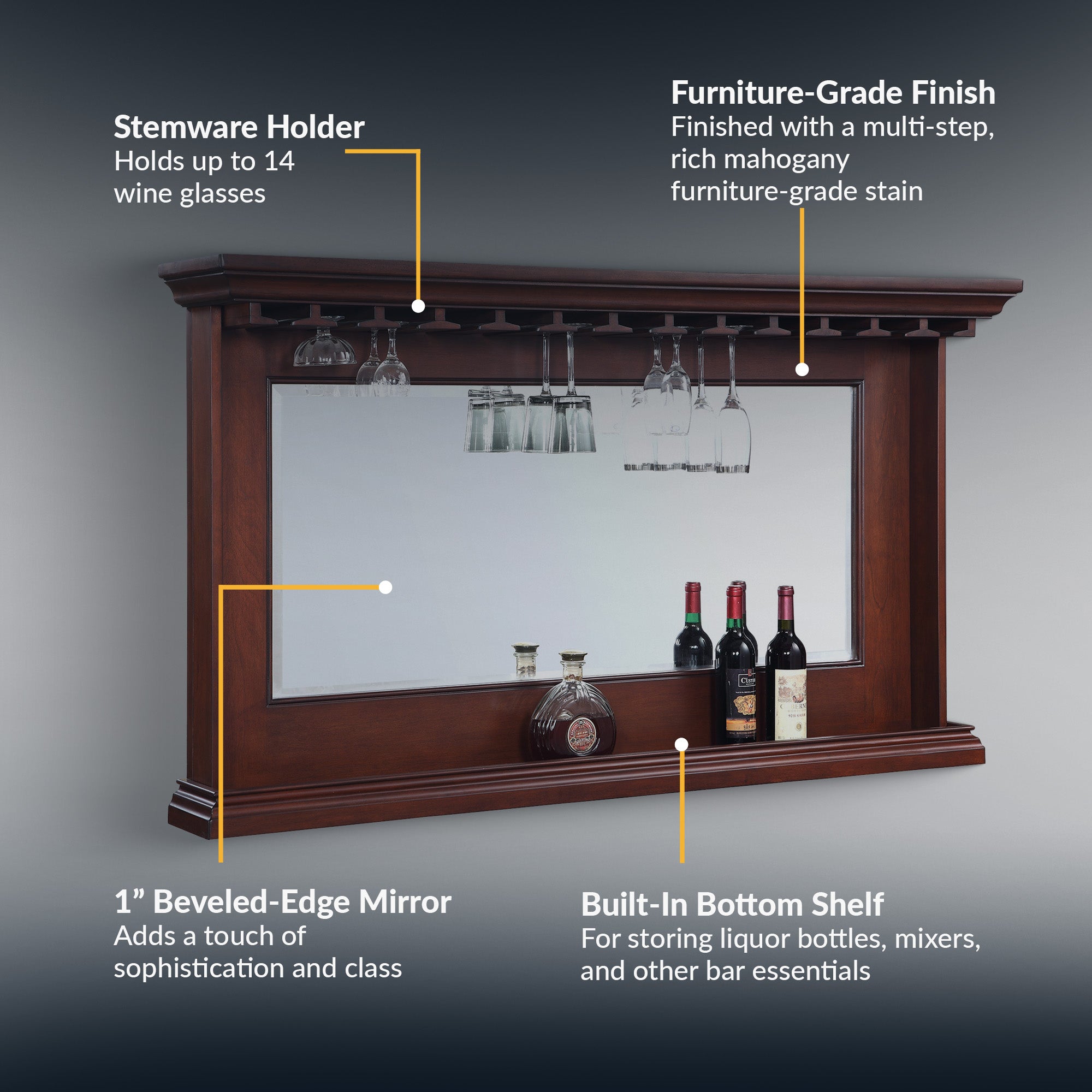 Seville 62-in Hardwood Back Bar Mirror - Mahogany Finish - image 3