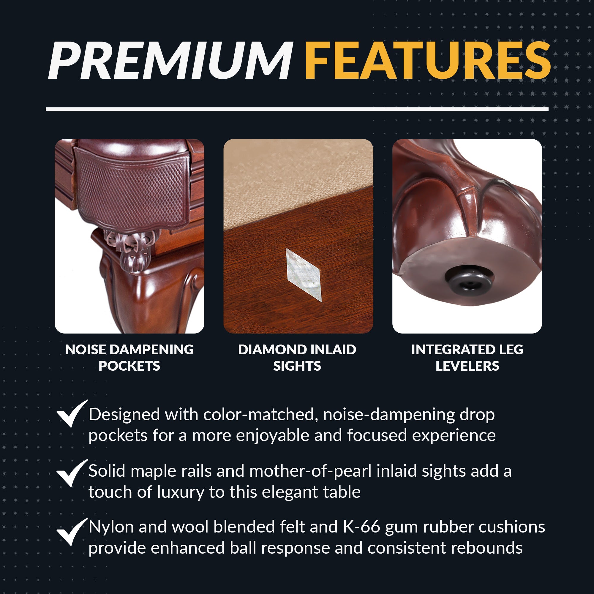 Augusta 8-ft Pool Table - Walnut Finish with Camel Felt - image 5