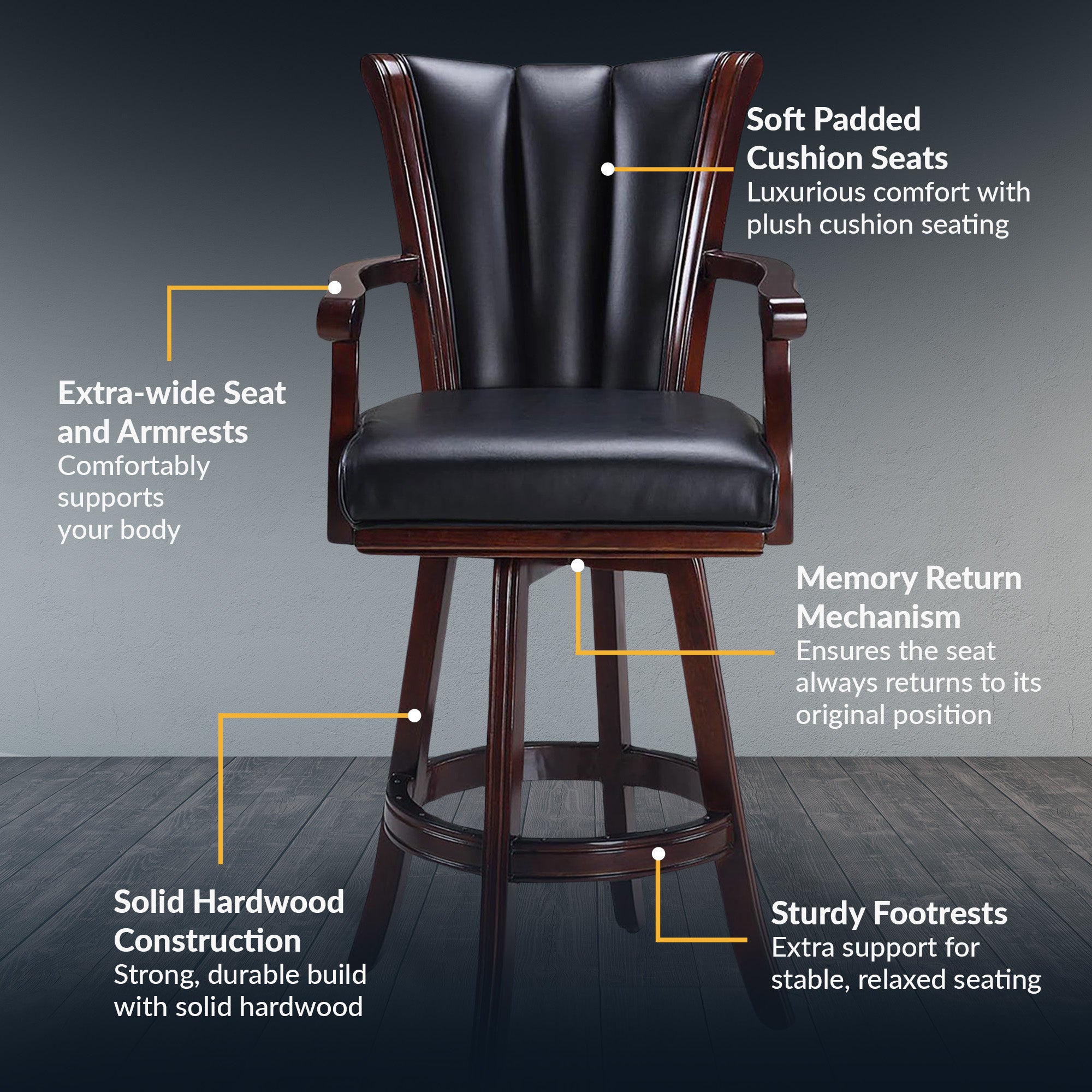 Avondale 29-in Swivel Bar Stool with Arm Rests - Mahogany Finish - image 3