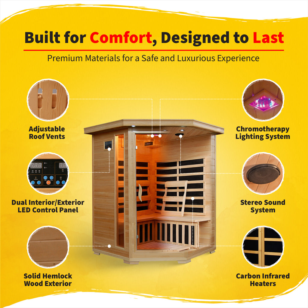 Santa Fe 3-Person Hemlock Corner Infrared Sauna with 7 Carbon Heaters - image 3