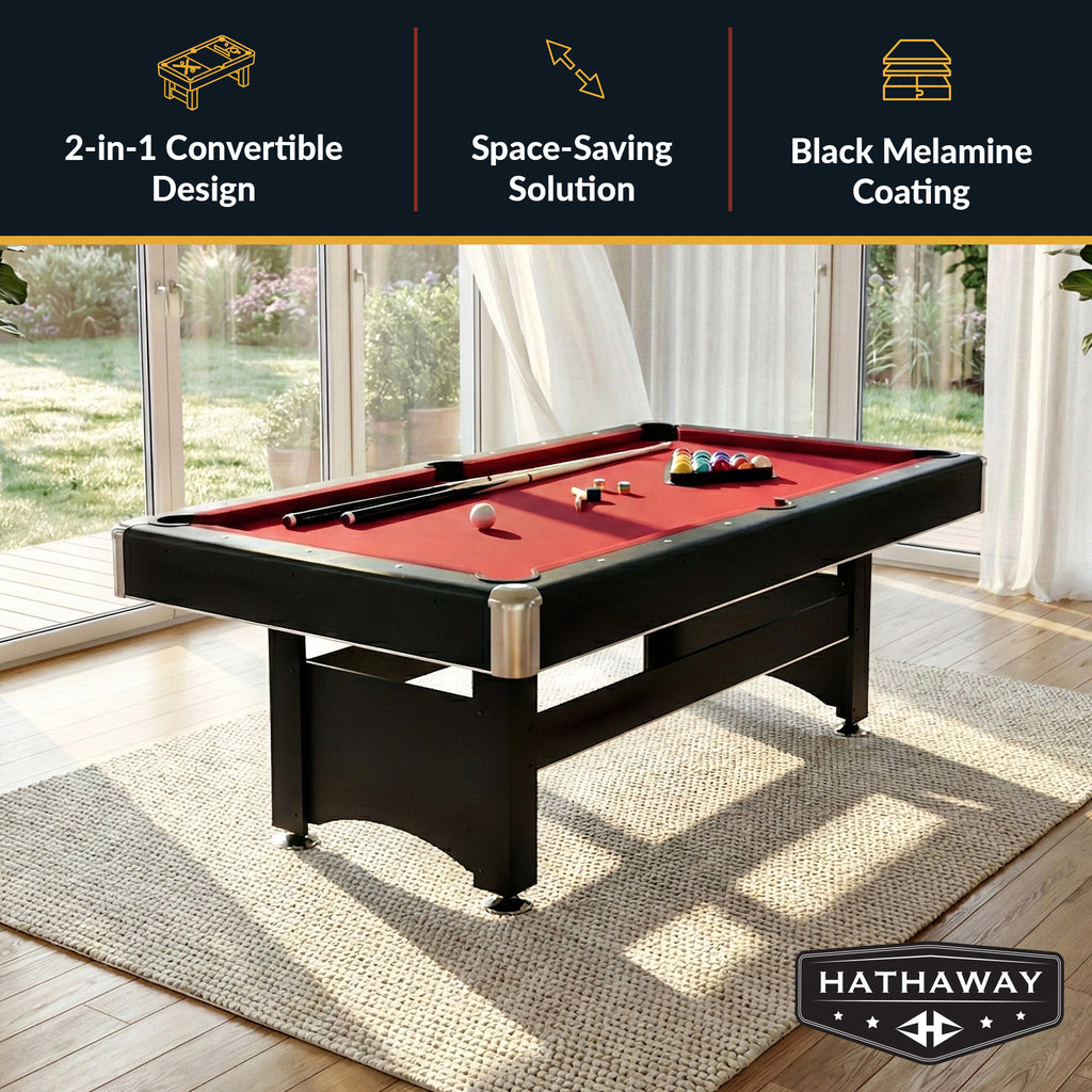Spartan 6-ft Pool Table with Table Tennis Top - Black with Red Felt - image 2