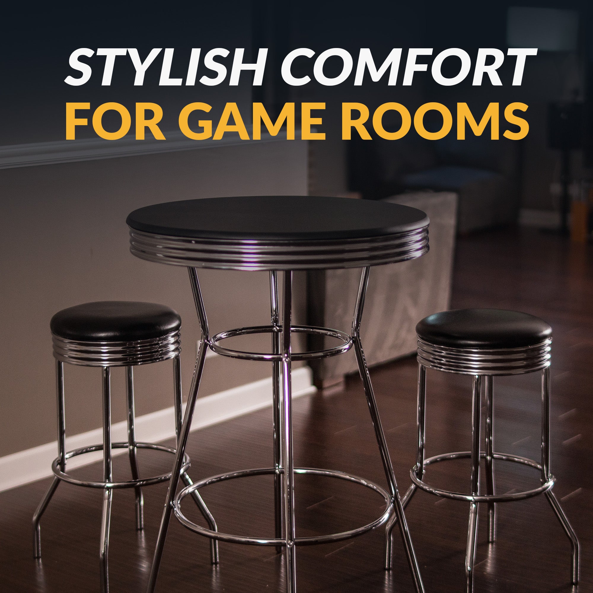 Remington 30-in Chrome Pub Table with Stools - 3 Piece Set - Black - image 6