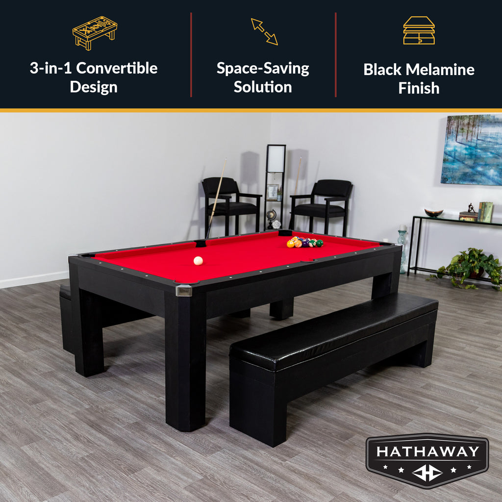 Park Avenue 7-ft Pool Table Combo Set with Benches - Black with Red Felt - image 2
