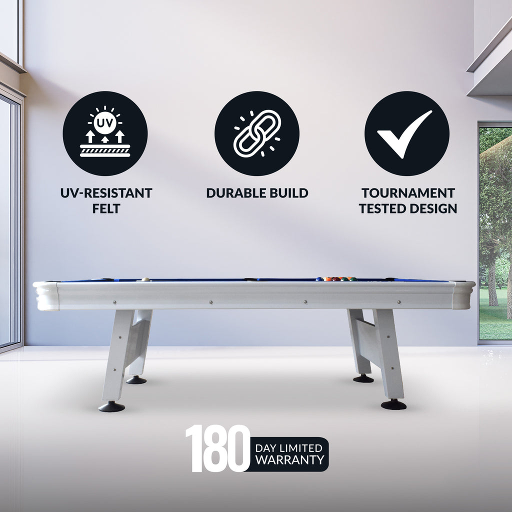 Alpine 8-ft Outdoor Pool Table - White with Blue Felt - image 4