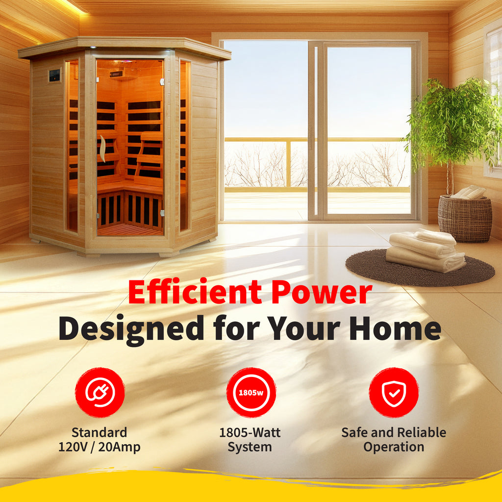 Santa Fe 3-Person Hemlock Corner Infrared Sauna with 7 Carbon Heaters - image 7