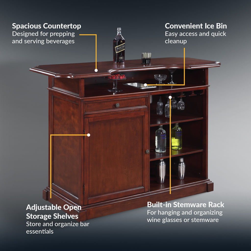 Ridgeline 60-in Hardwood Home Bar with Storage - Mahogany Finish - image 3