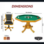 Kingston 48-in Poker Table Combo Set with 4 Arm Chairs - Oak Finish - image 4