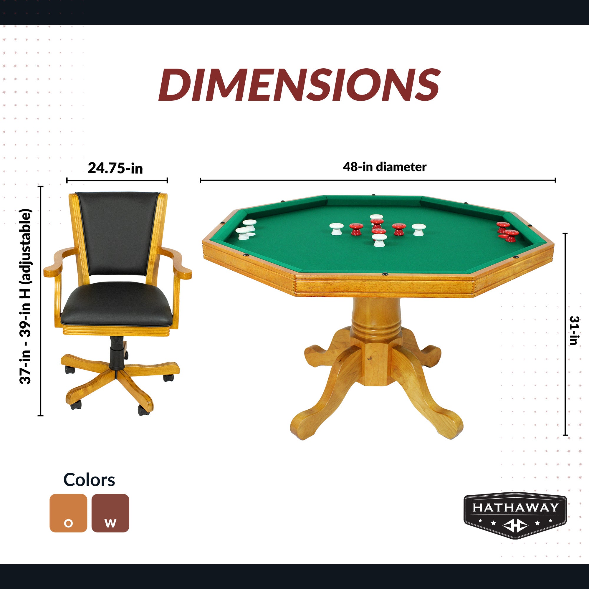 Kingston 48-in Poker Table Combo Set with 4 Arm Chairs - Oak Finish - image 4