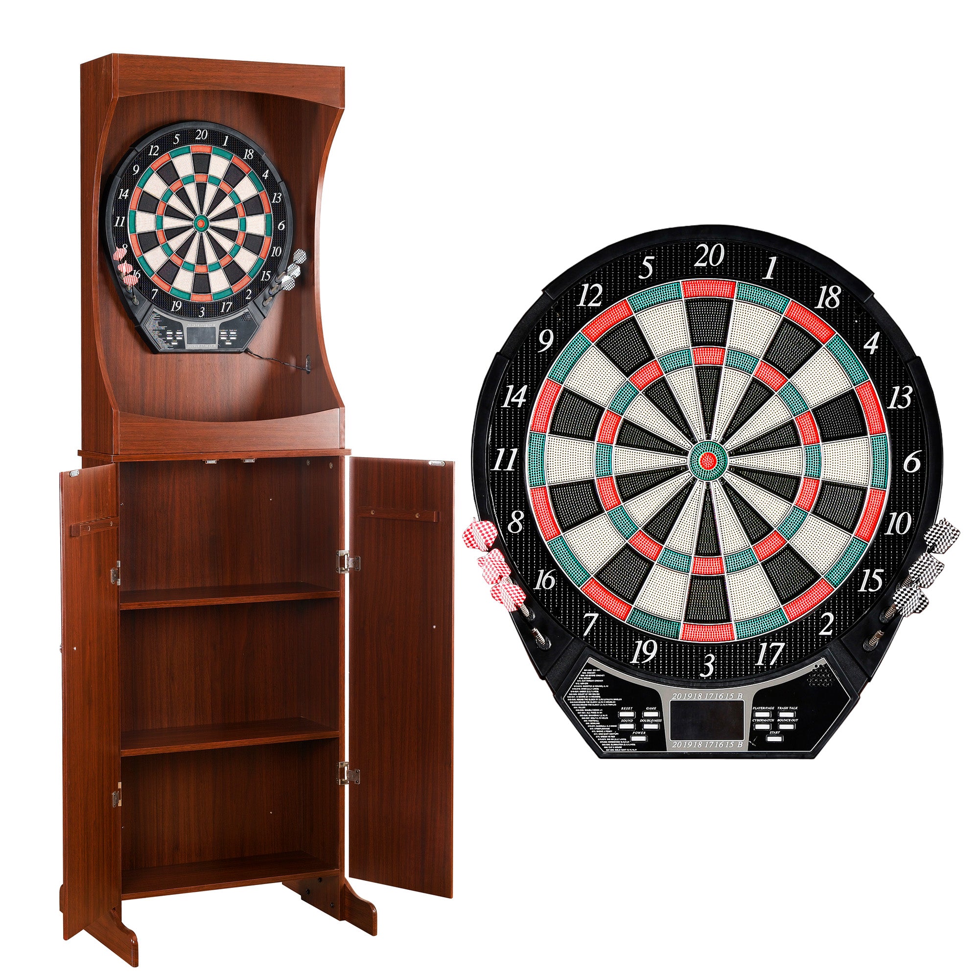 Outlaw Electronic Dartboard and 81-in Free-Standing Cabinet - Cherry Finish