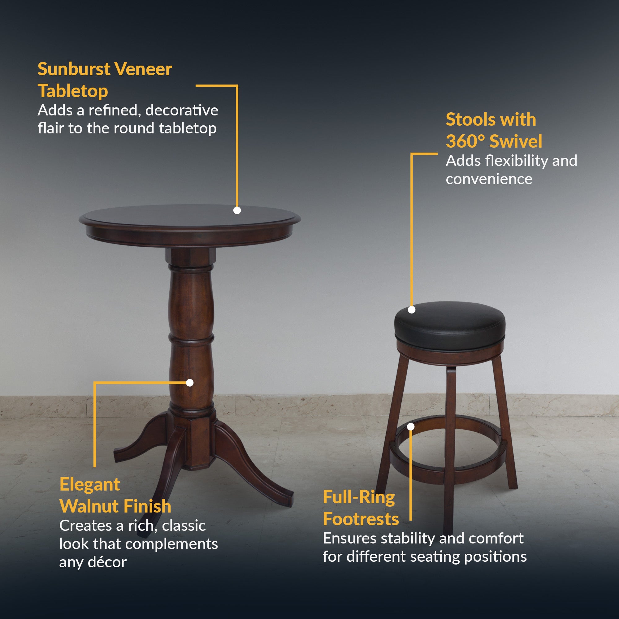 Oxford 3 Piece Hardwood Pub Table Set - Walnut Finish - image 3