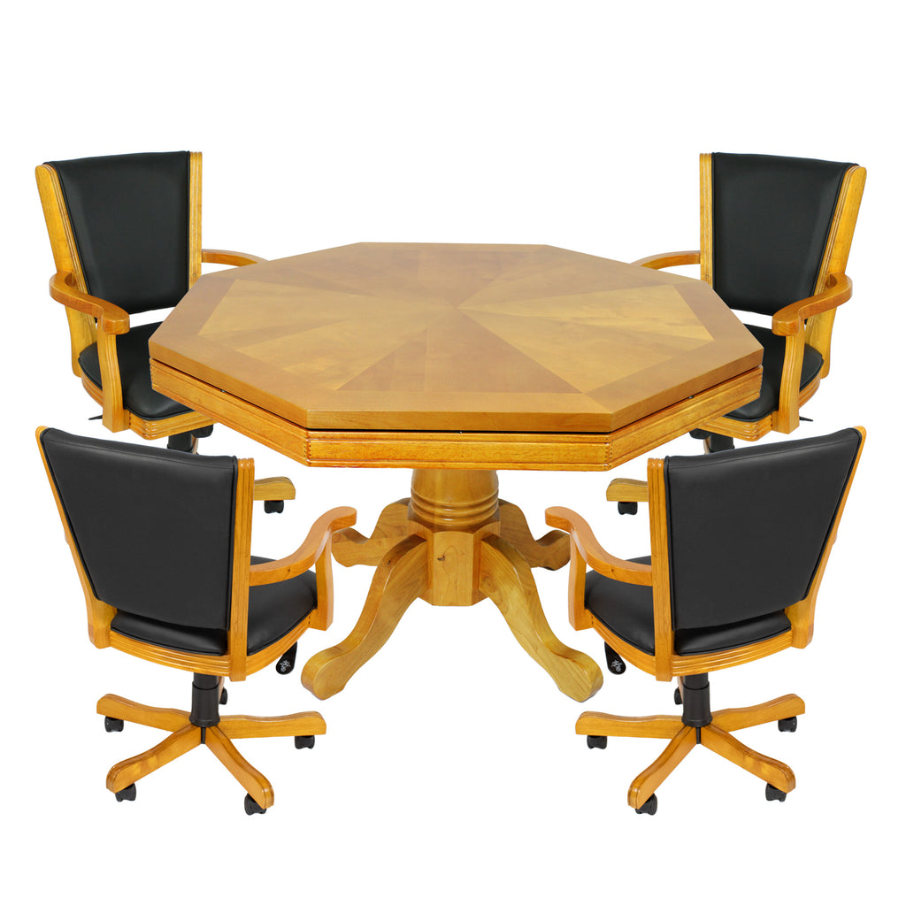Kingston 48-in Poker Table Combo Set with 4 Arm Chairs - Oak Finish