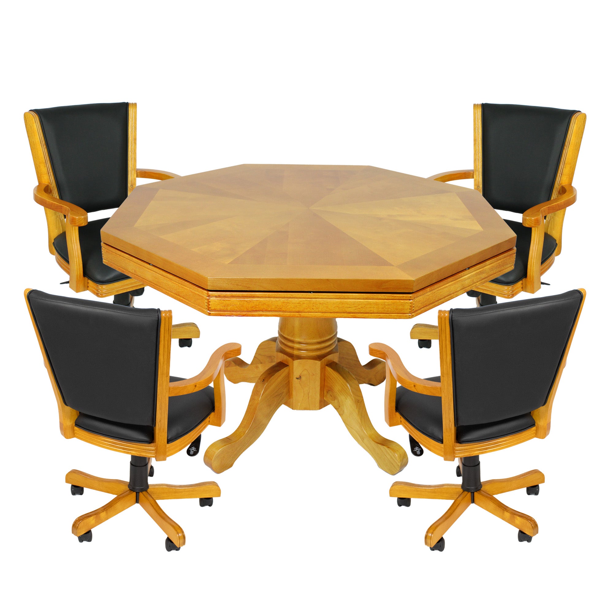 Kingston 48-in Poker Table Combo Set with 4 Arm Chairs - Oak Finish