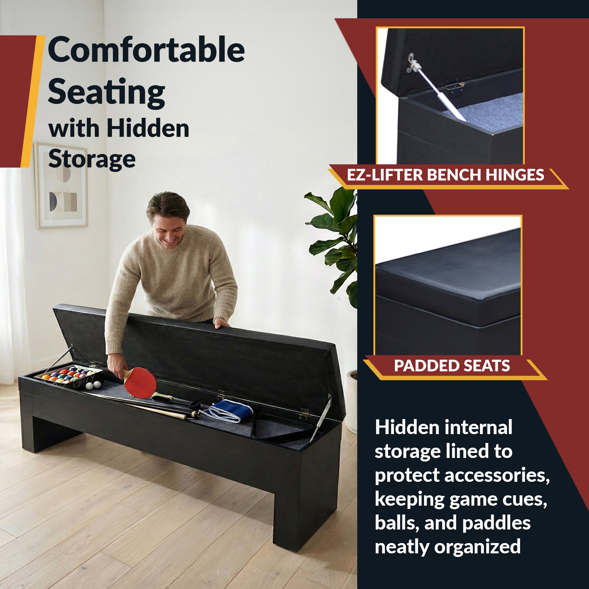 Park Avenue 7-ft Pool Table Combo Set with Benches - Black with Red Felt - image 7