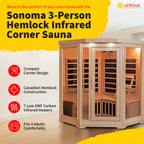 Sonoma 3-Person Hemlock Infrared Corner Sauna with 7 Carbon Heaters - image 2