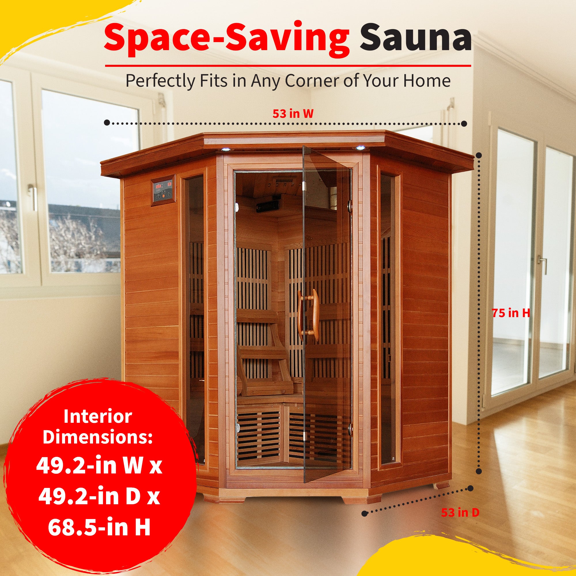 Hudson Bay 3-Person Cedar Corner Infrared Sauna with 7 Carbon Heaters - image 4